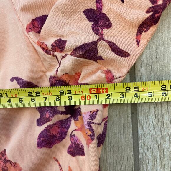 Denim & Co Floral Print Button Front Short Sleeve Top Peach Orange 2X Plus - Picture 4 of 7